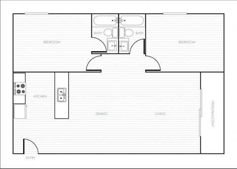 Floor plan for 2 beds, 2 baths
